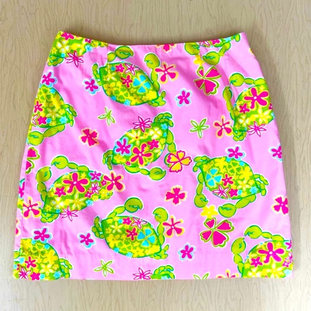 Lilly Pulitzer Skirt Womens 8 Muscle Beach Crabs Pink Green Lined White Label